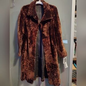 Stunning Shearling Real Fur Leather Coat Sable Brown Med NWT